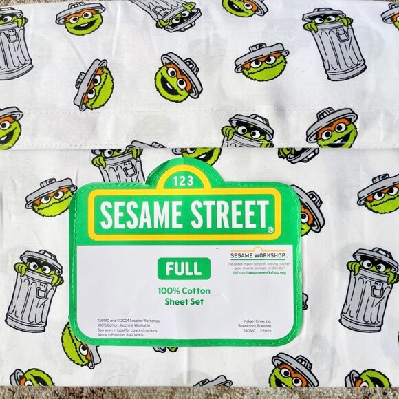 Sesame Street 100% Cotton 4-pc Full Size Sheet Set Oscar The Grouch - Picture 2 of 2